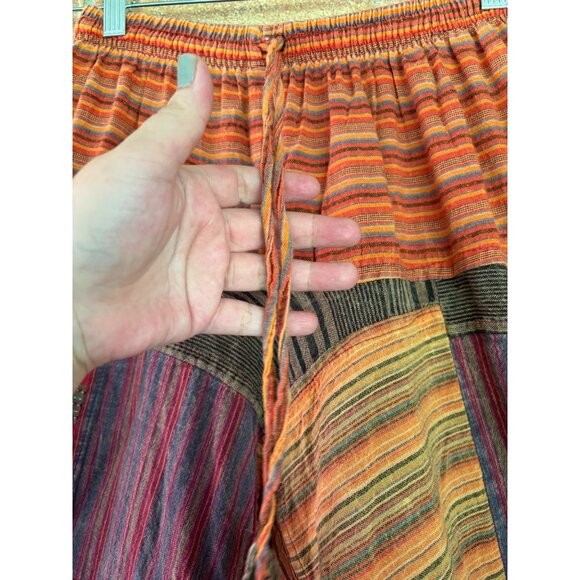 Colorful Patchwork Cotton Harem Hippie Pants Elastic Waist Made In Nepal - Picture 8 of 9
